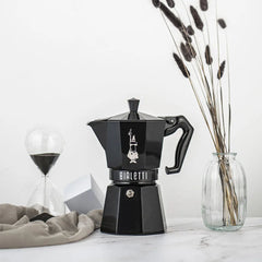 Bialetti Moka Colour Exclusive Black 6 cup stovetop coffee maker lifestyle scene