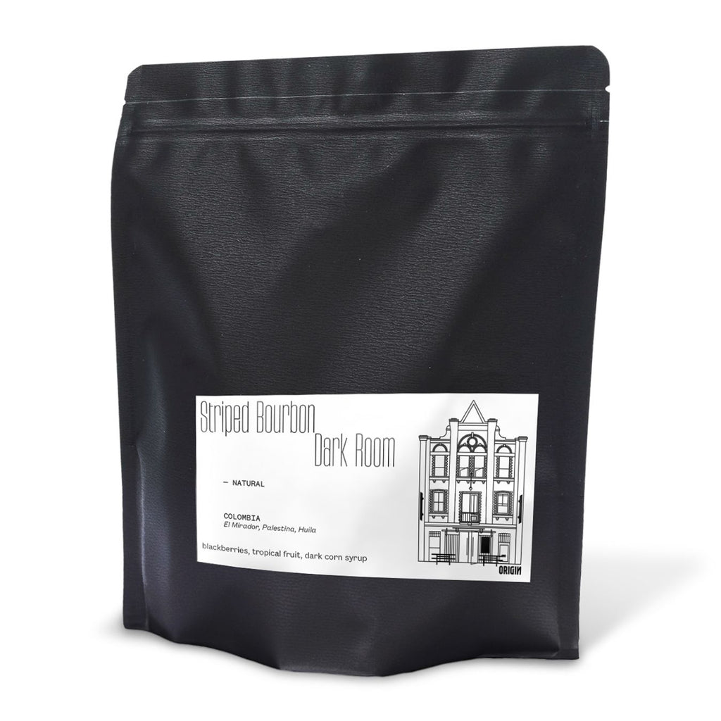 Bag of Origin Coffee Roasting Colombia Finca El Mirador Striped Bourbon Dark Room coffee beans