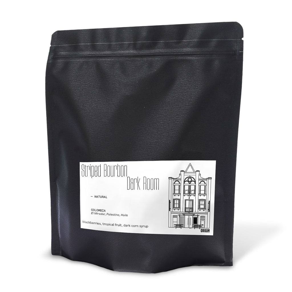 Bag of Origin Coffee Roasting Colombia Finca El Mirador Striped Bourbon Dark Room coffee beans