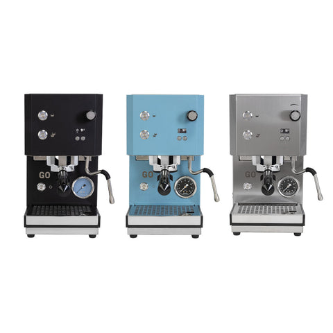 Profitec GO 2.0 Home Espresso Machine in black, blue and stainless steel