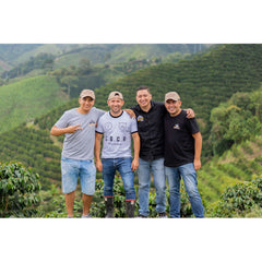 Quaffee Colombia Las Flores Tabi Anaerobic Soak Coffee producers on hill