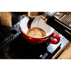 ACME Classic Rata cappuccino cup espresso pouring under portafilter with scale