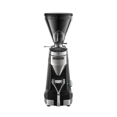 Front view of the black Mazzer Super Jolly g grinder with digital controls and hands-free portafilter holder.