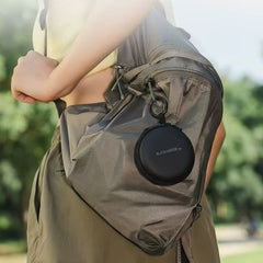 Timemore Black Mirror Dot Coffee Scale attached to travel bag